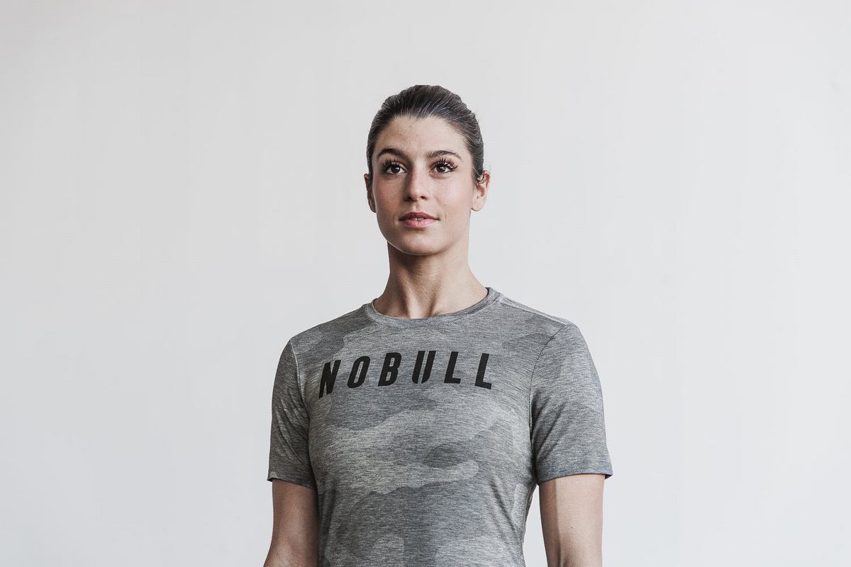 Nobull Women\'s T Shirts Grey Camo | Australia (RV5219)